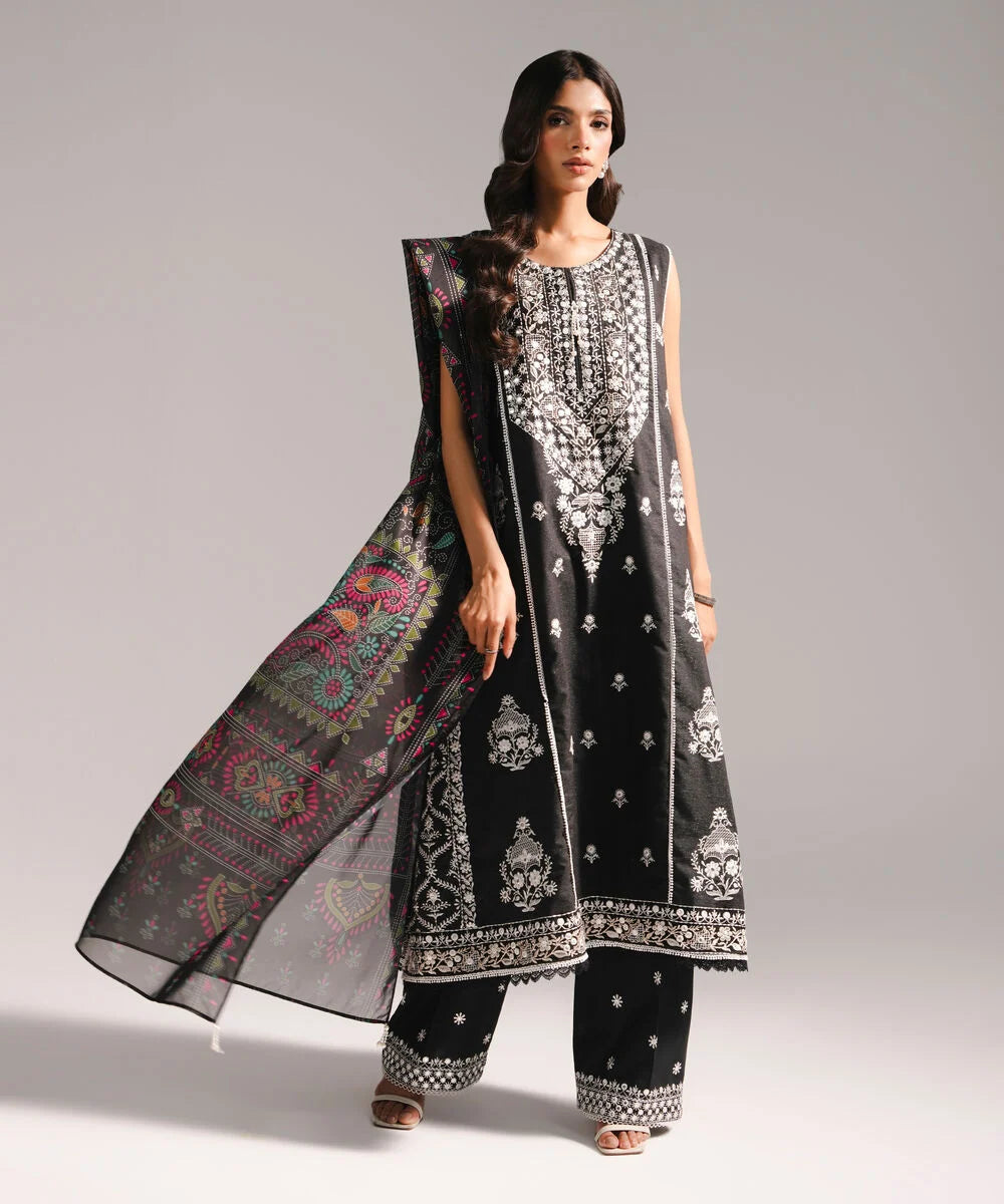 3 Piece - Embroidered Cotton Suit