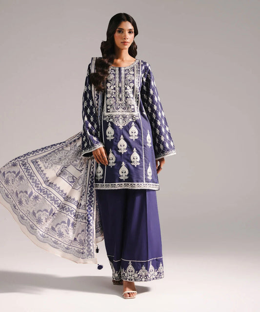 3 Piece - Embroidered Cotton Suit