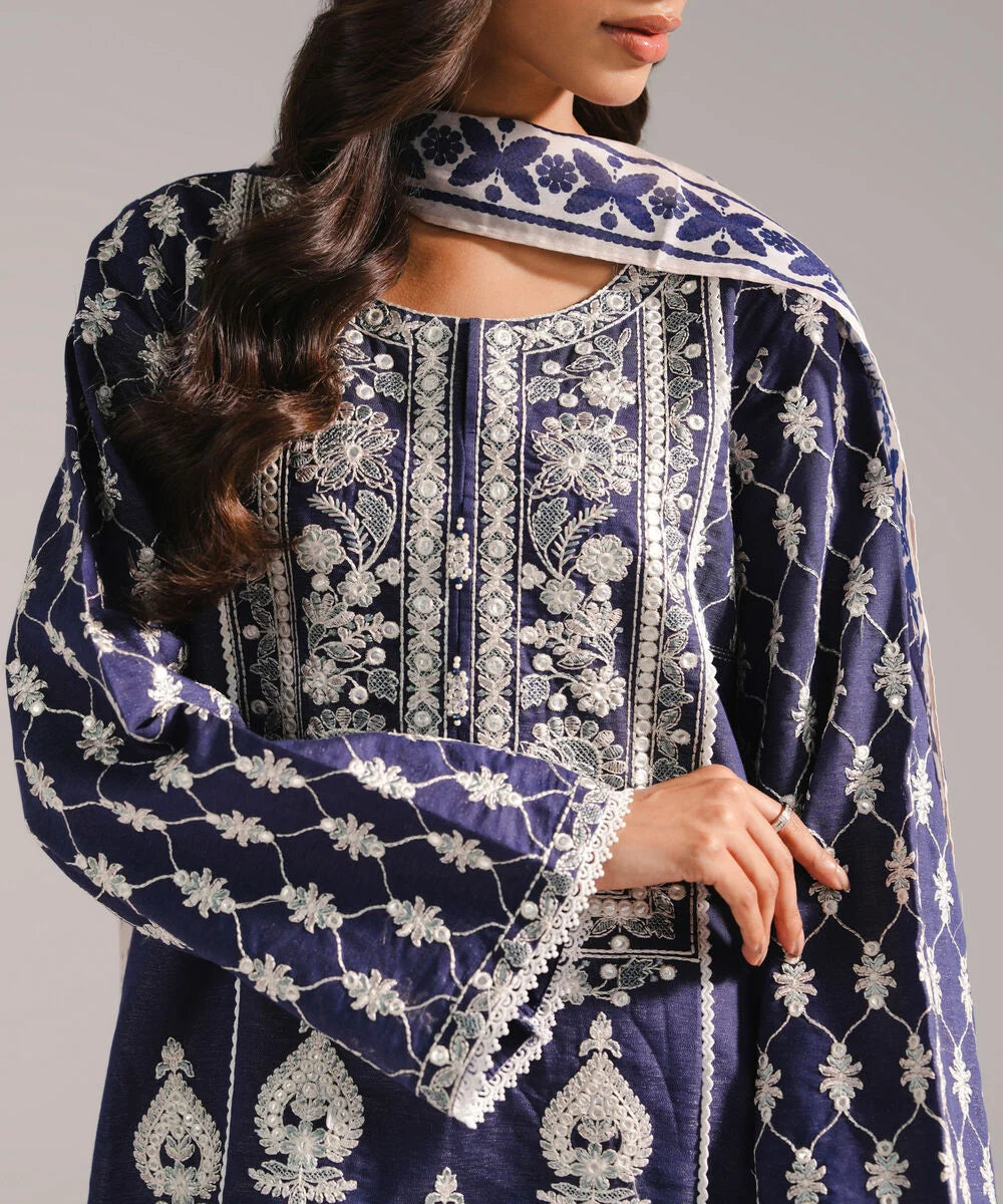 3 Piece - Embroidered Cotton Suit