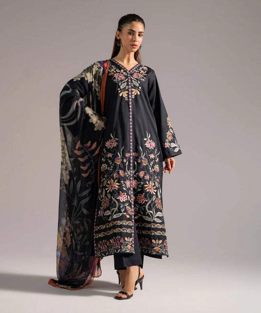 3 Piece - Embroidered Cambric Suit