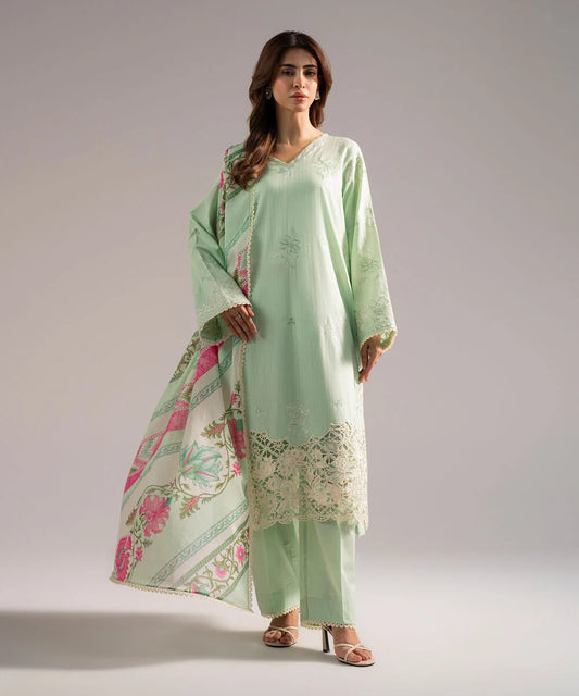 3 Piece - Embroidered Cotton Suit