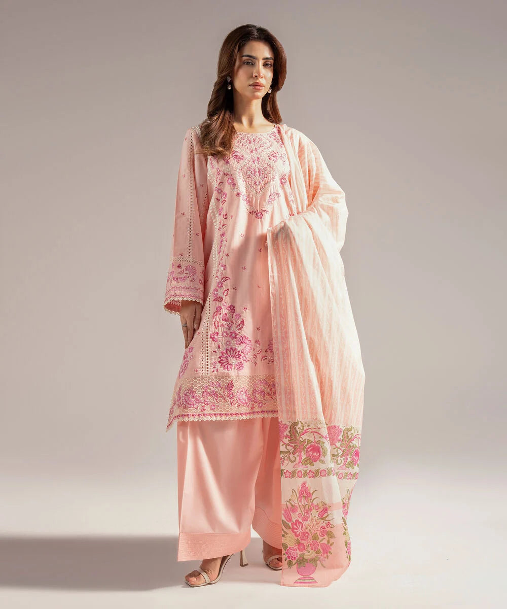 3 Piece - Embroidered Cotton Suit