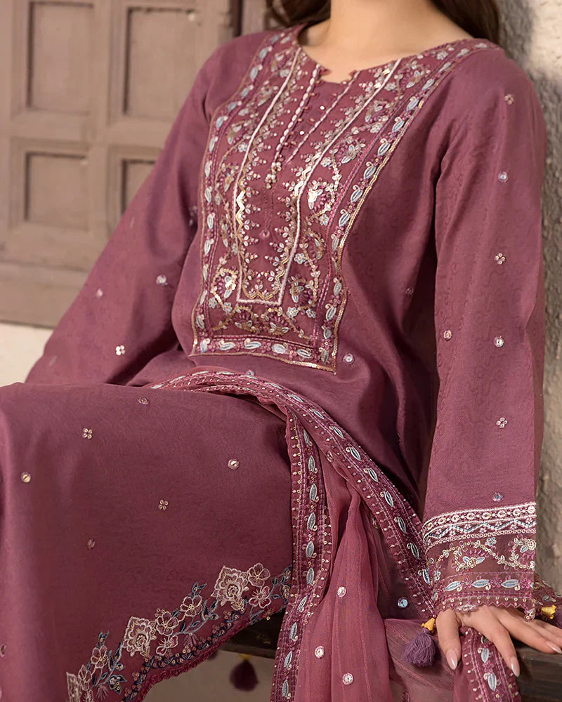 Women's 3-Piece Linen Embroidered Suit Set Pink