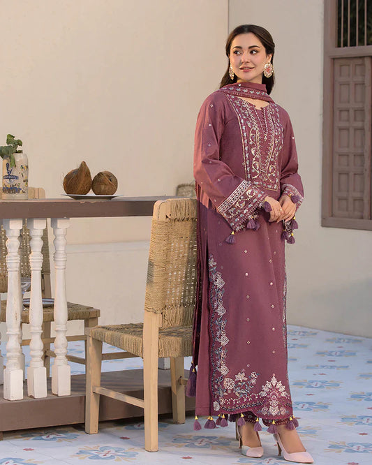 Women's 3-Piece Linen Embroidered Suit Set Pink
