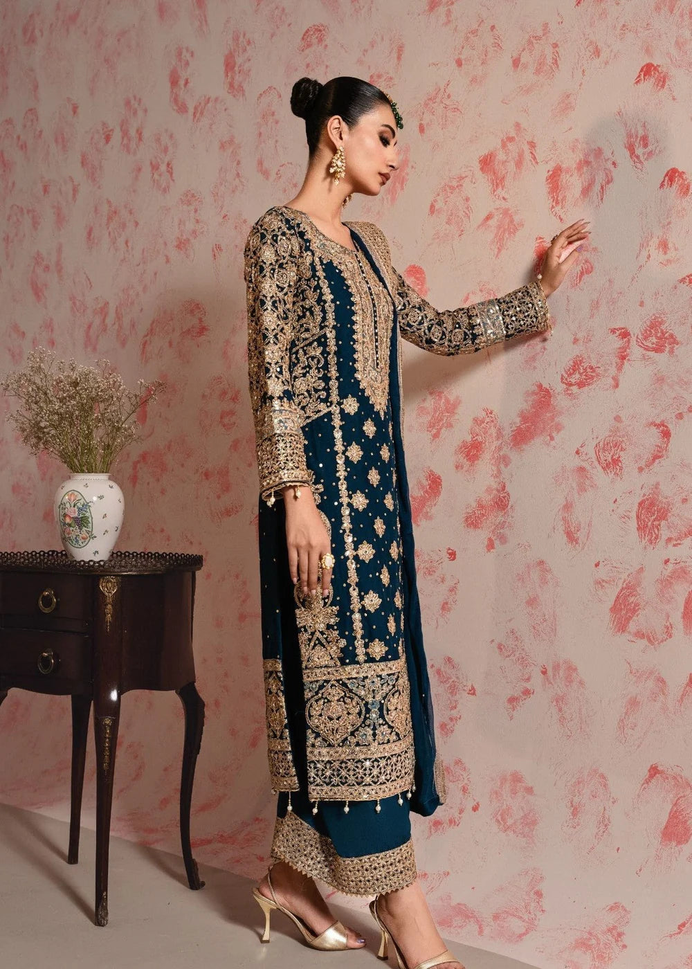 3 Piece Chiffon Embroidered Women's Dress
