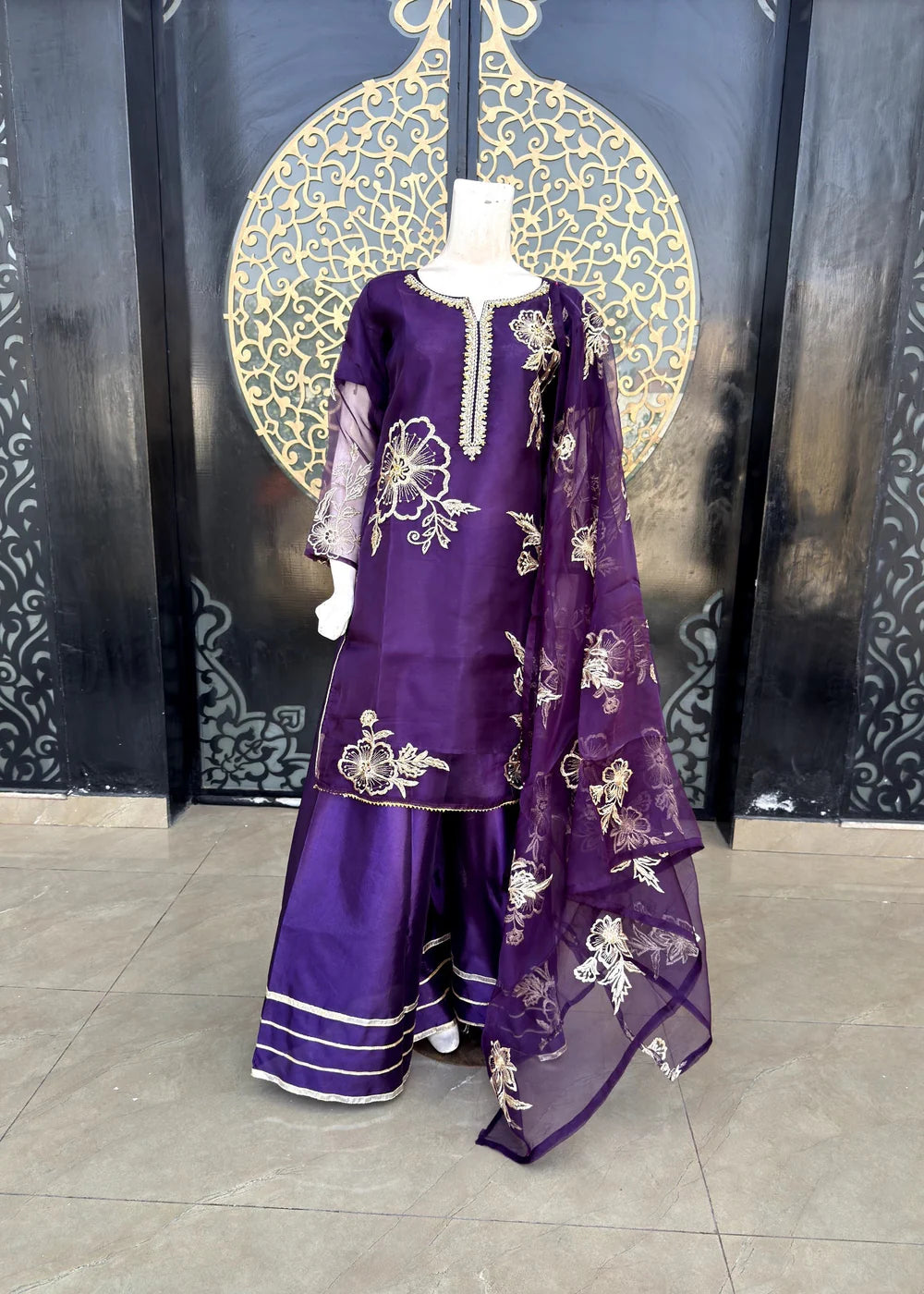 3 Piece Silk Embroidered Women's Dress