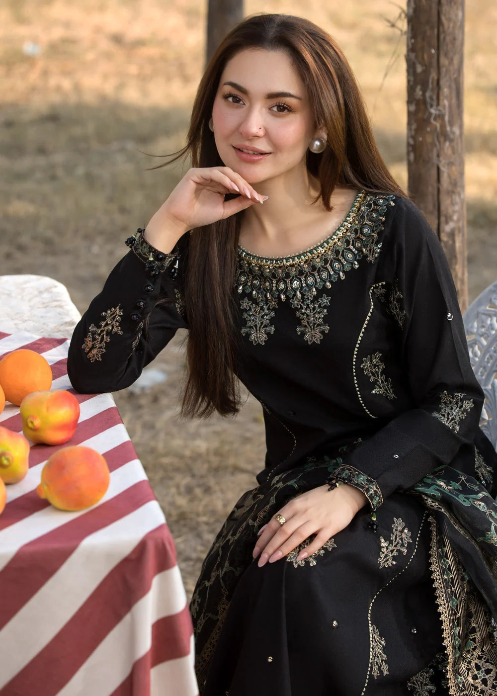 3PC Jacquard Long Frock with Organza Embroidered Dupatta