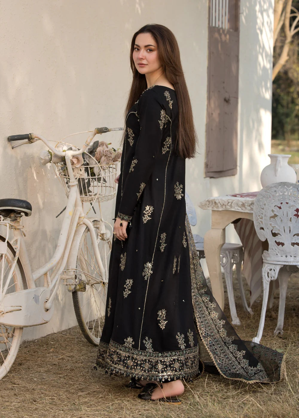 3PC Jacquard Long Frock with Organza Embroidered Dupatta