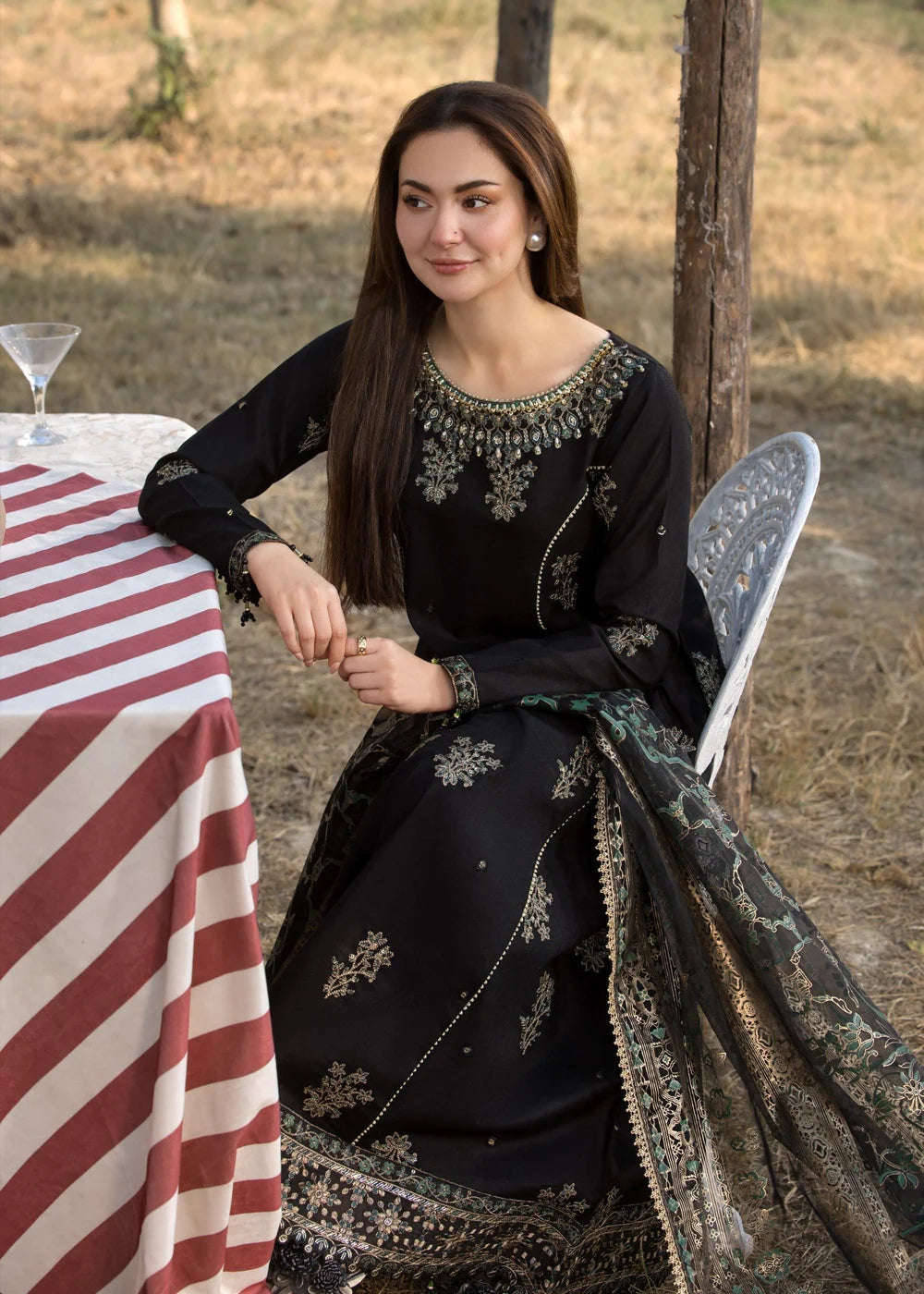 3PC Jacquard Long Frock with Organza Embroidered Dupatta