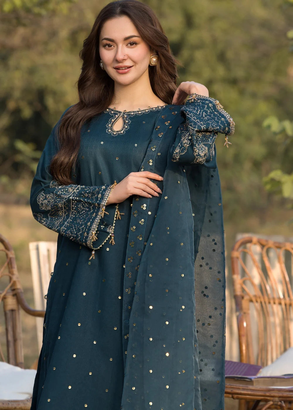 Cotton-3PC Embroidered Shirt with Organza Embroidered Dupatta