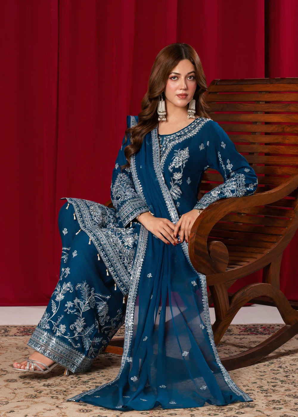 3-PC Chiffon Embroidered Women's Suit