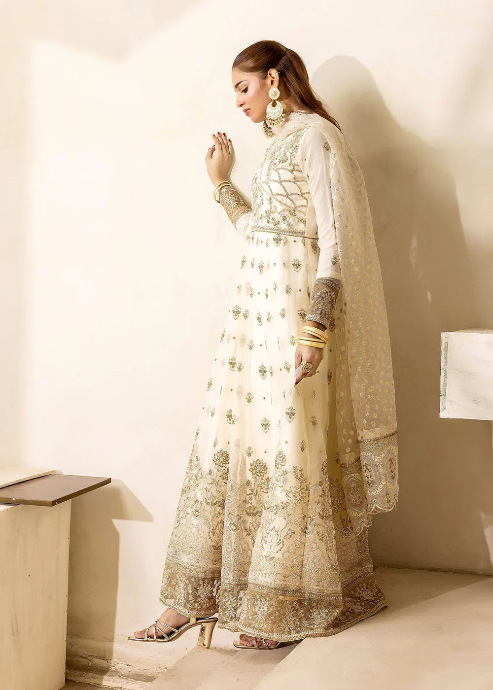 3PC Organza Embroidered Anarkali Frock with Organza Embroidered Dupatta
