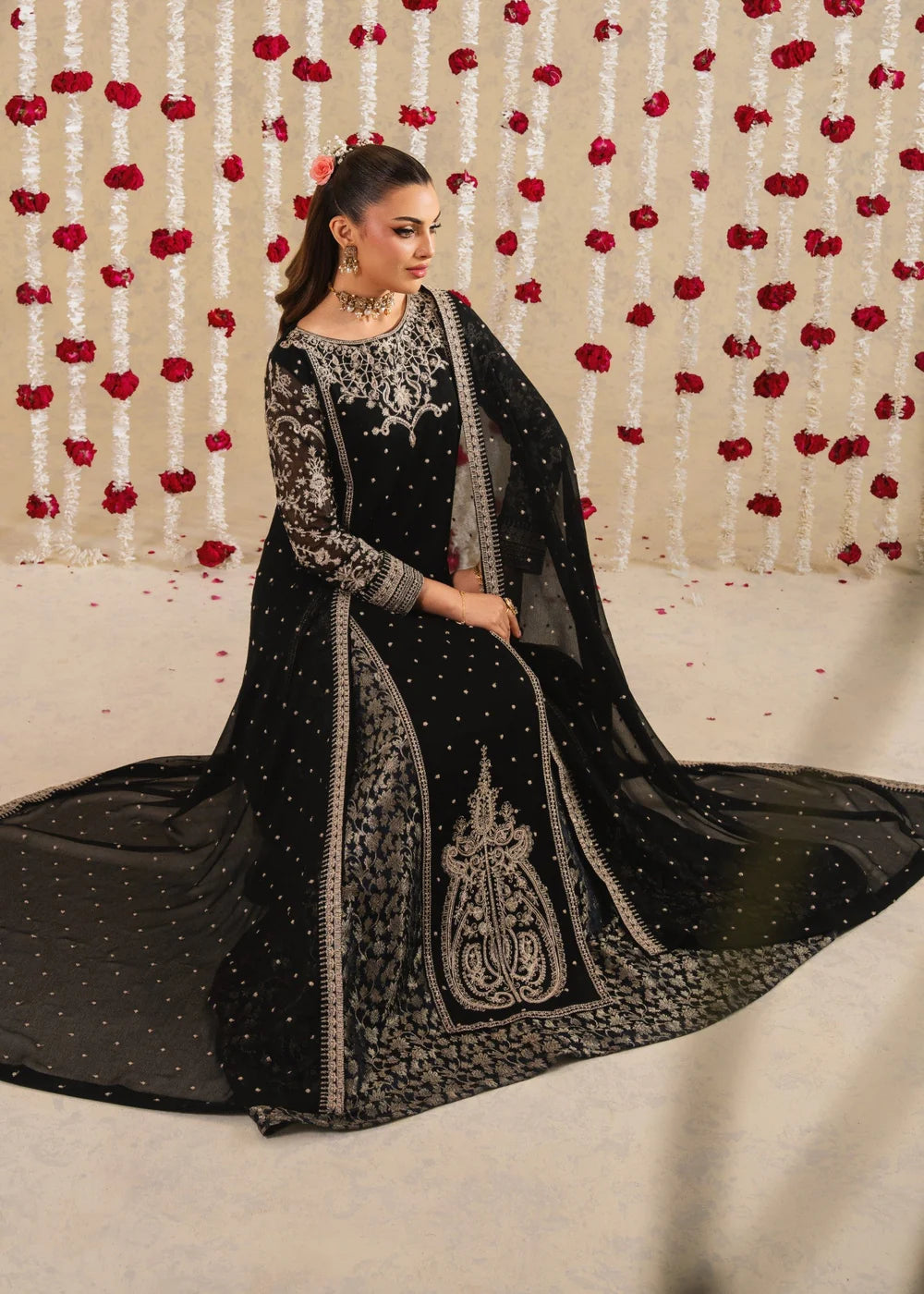 3-PC Chiffon Straight cut  Embroidered Pishwas Women's Dress