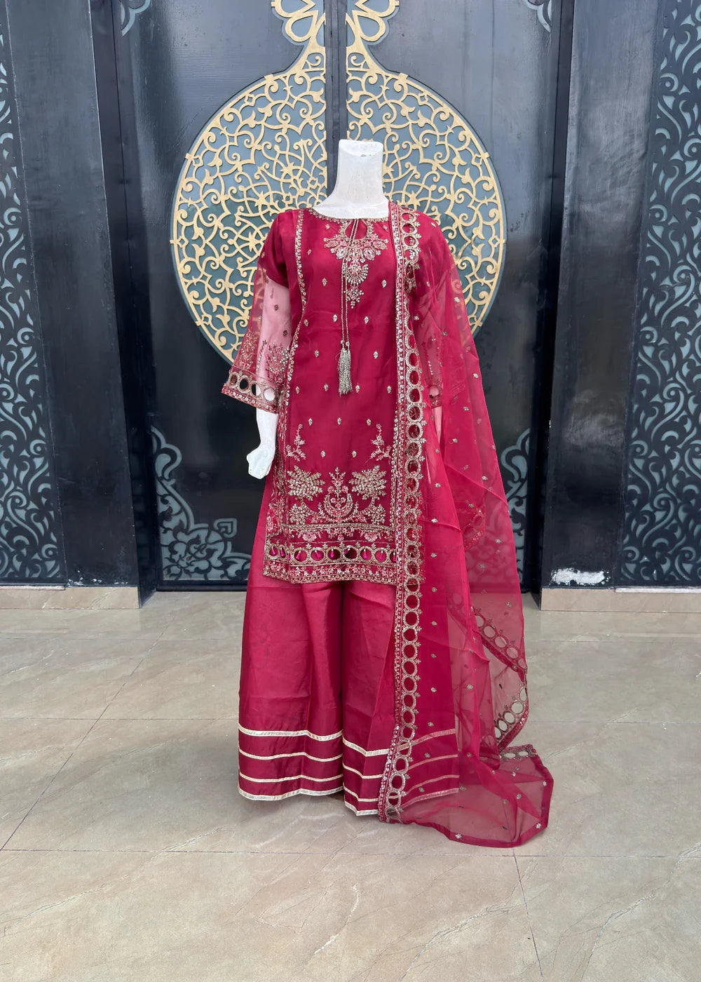 3 Piece Silk Embroidered Women's Dress