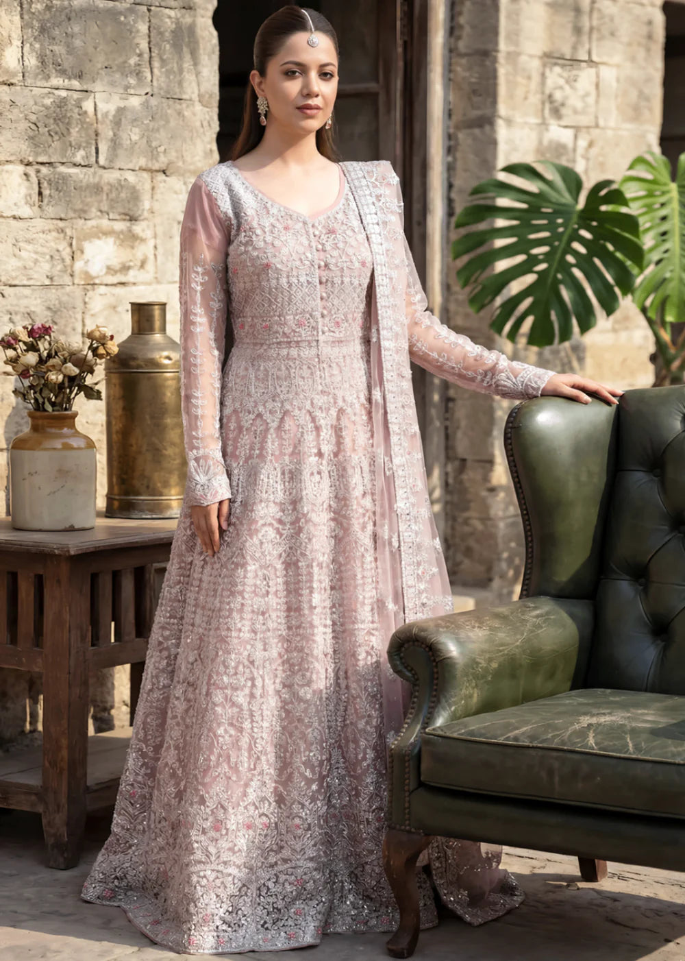 3-PC Kattan silk Embroidered Flared maxi Women's Dress