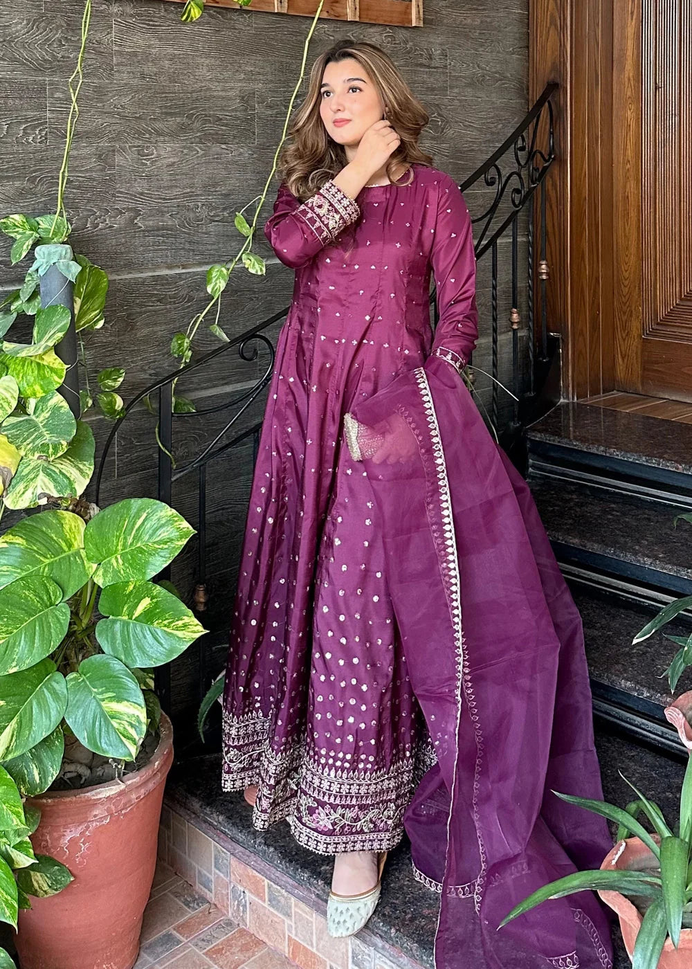 3PC Silk Embroidered Maxi with Organza Embroidered Dupatta