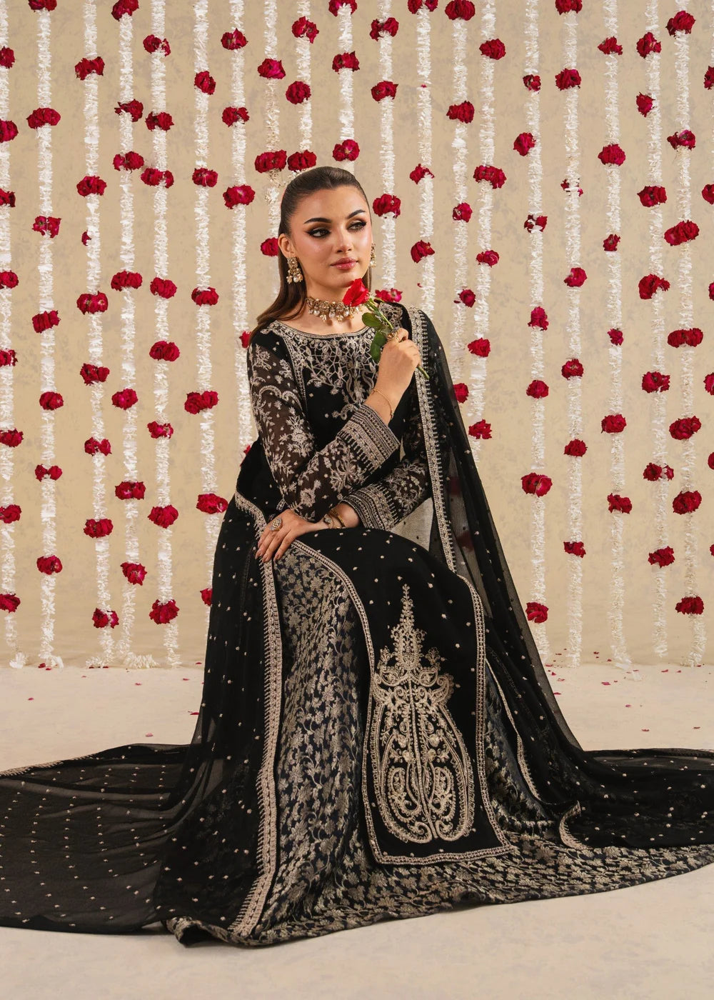3-PC Chiffon Straight cut  Embroidered Pishwas Women's Dress