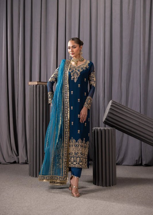 3-PC Bemberg Crinkle Chiffon Embroidered Women's Dress