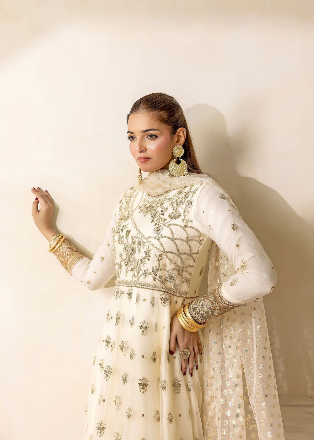 3PC Organza Embroidered Anarkali Frock with Organza Embroidered Dupatta