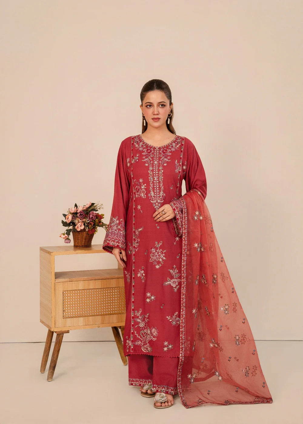 3 Piece Embroidered Women's Suit Winter Collection