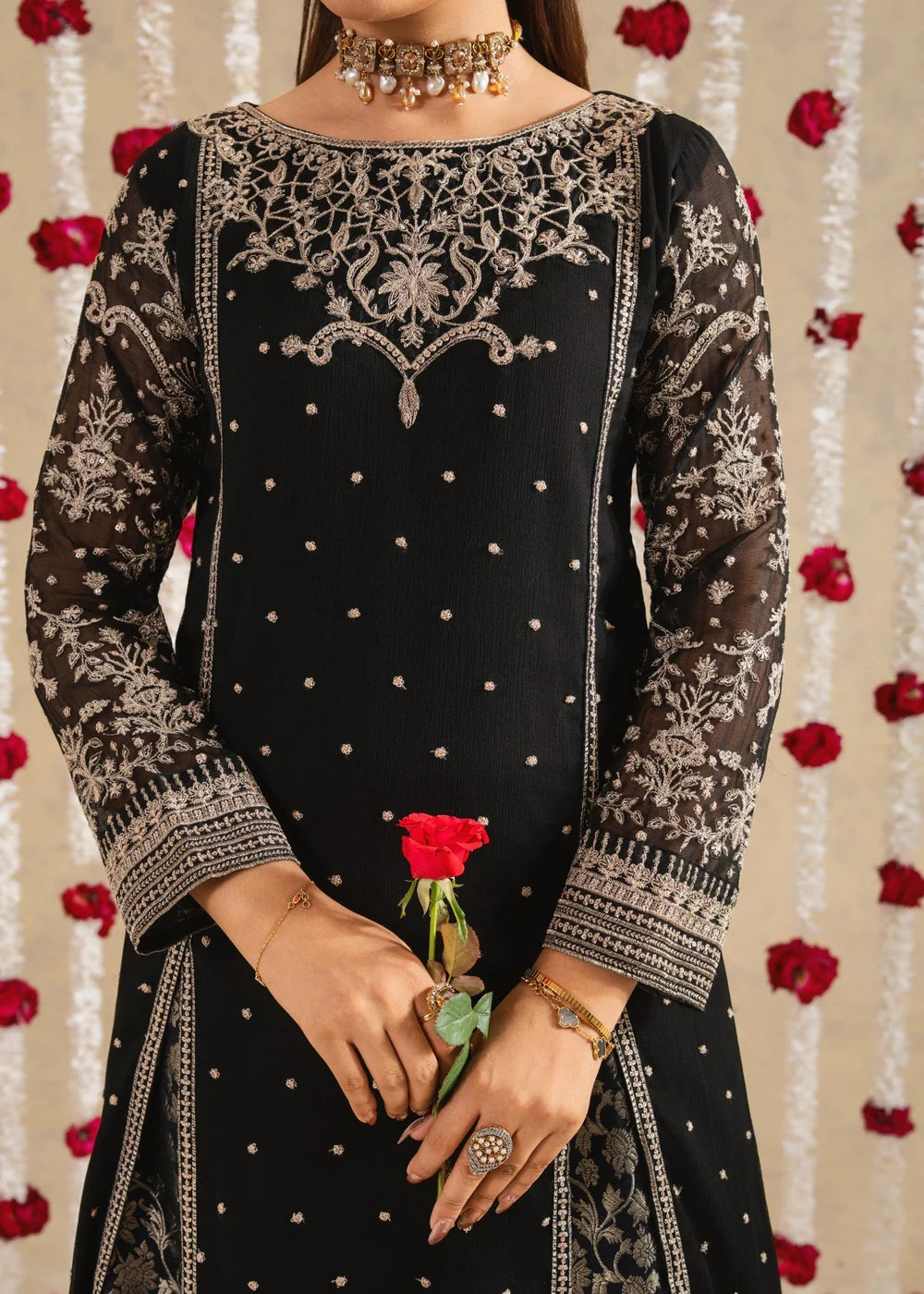 3-PC Chiffon Straight cut  Embroidered Pishwas Women's Dress