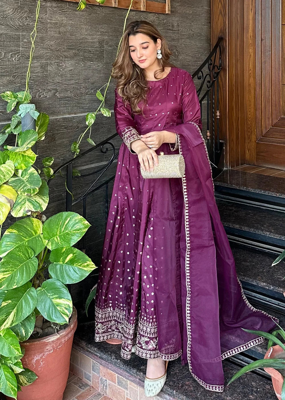 3PC Silk Embroidered Maxi with Organza Embroidered Dupatta