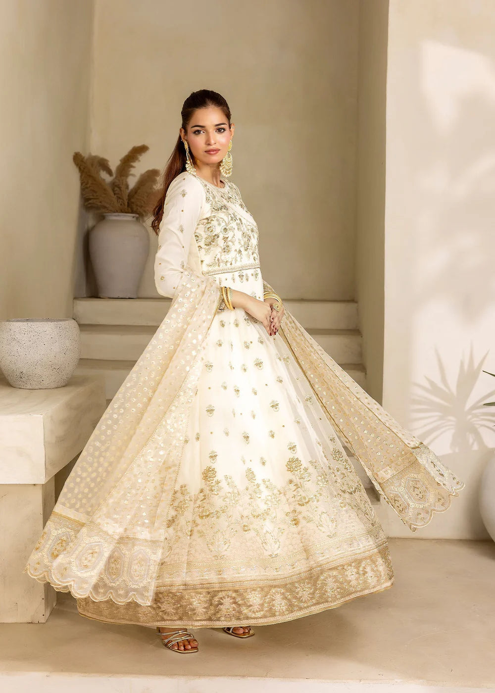 3PC Organza Embroidered Anarkali Frock with Organza Embroidered Dupatta