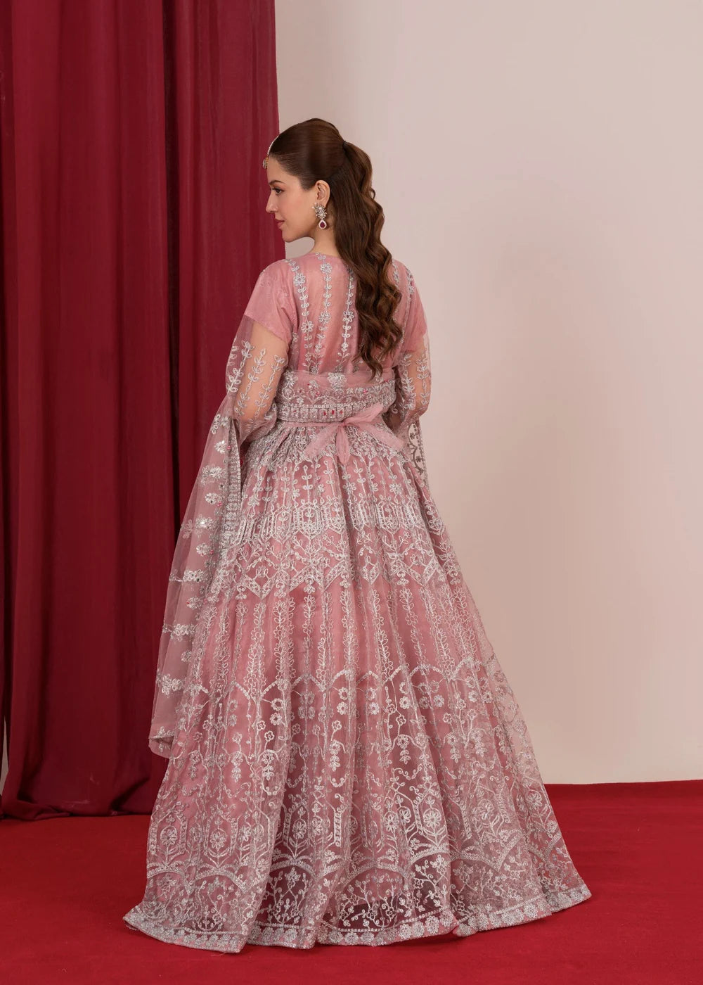 3-PC Kattan silk Embroidered Flared maxi Women's Dress