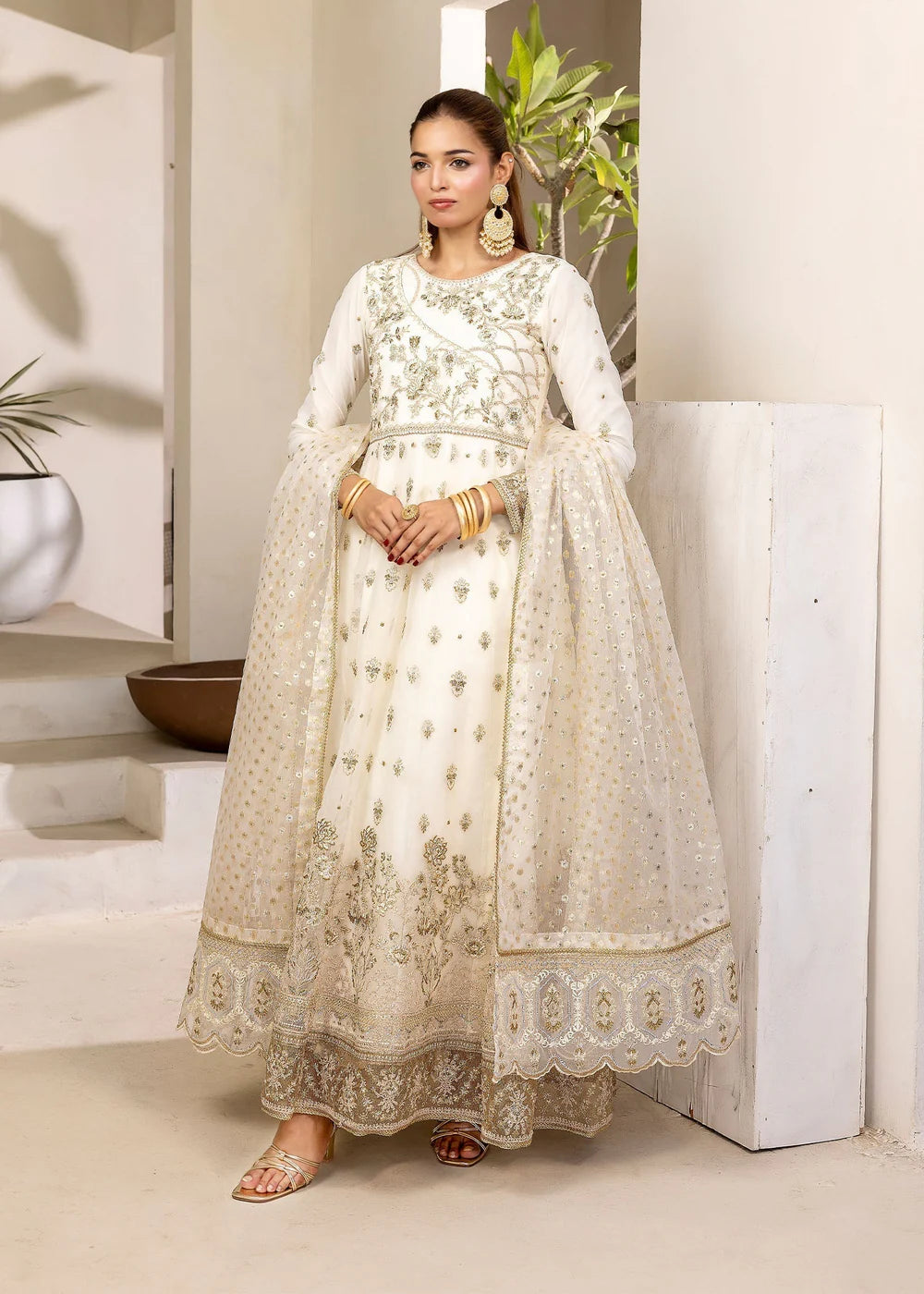3PC Organza Embroidered Anarkali Frock with Organza Embroidered Dupatta