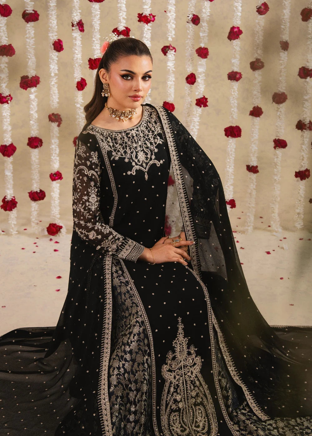 3-PC Chiffon Straight cut  Embroidered Pishwas Women's Dress