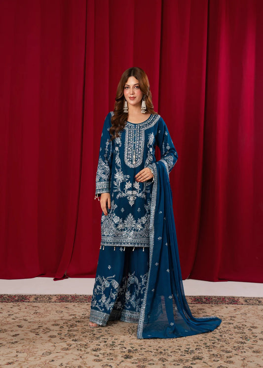 3-PC Chiffon Embroidered Women's Suit