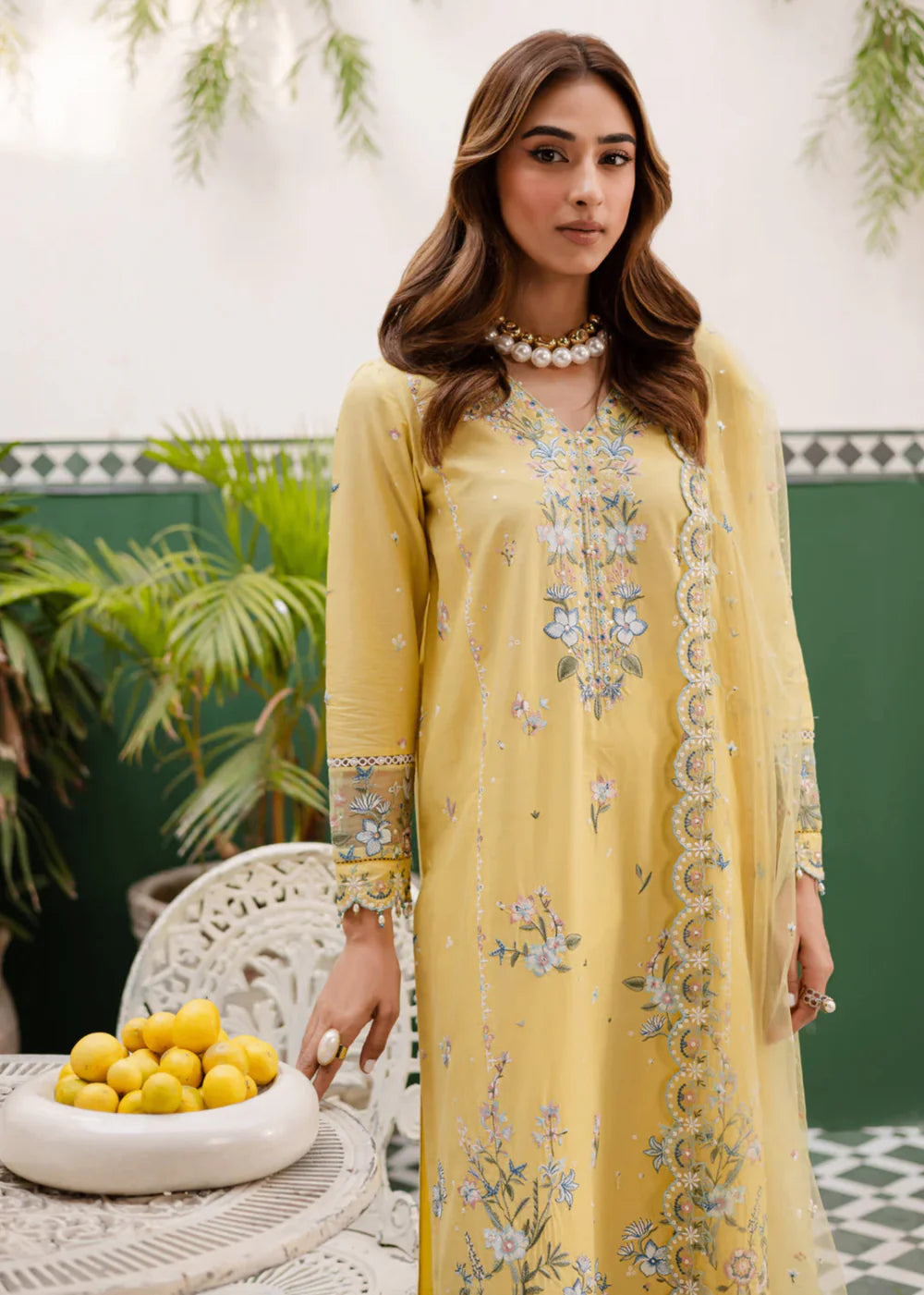 3-PC Linen Embroidered Women's Suit