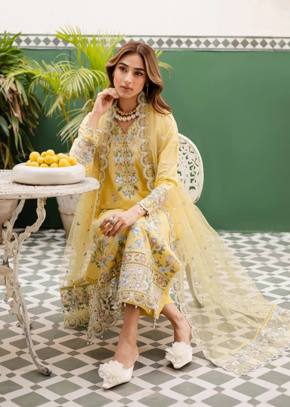 3-PC Linen Embroidered Women's Suit