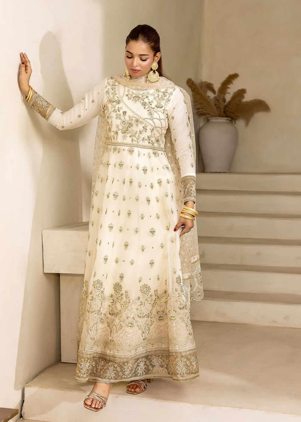 3PC Organza Embroidered Anarkali Frock with Organza Embroidered Dupatta