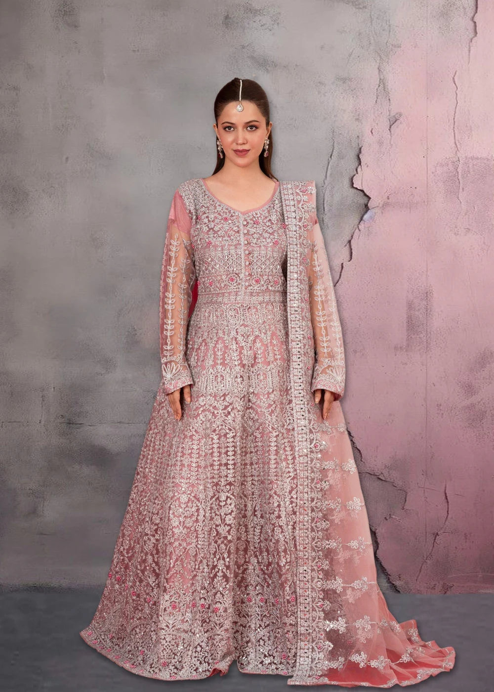 3-PC Kattan silk Embroidered Flared maxi Women's Dress