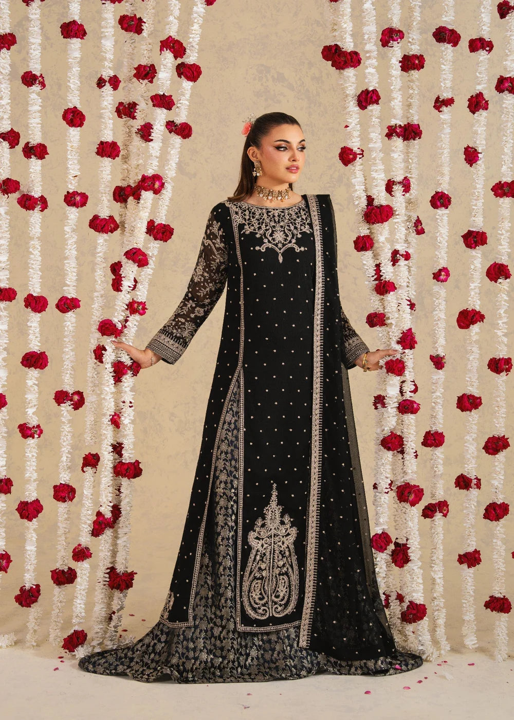 3-PC Chiffon Straight cut  Embroidered Pishwas Women's Dress