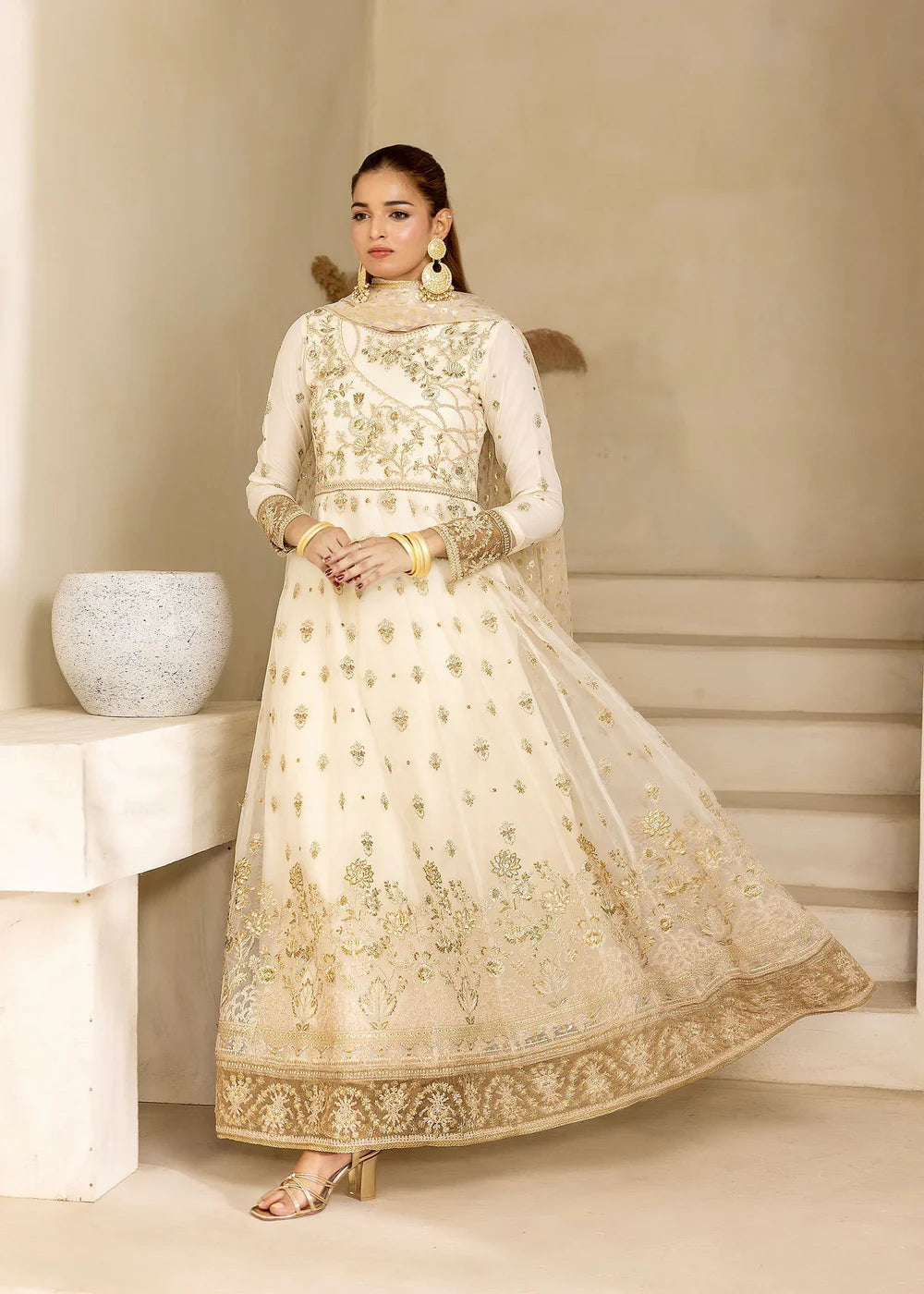 3PC Organza Embroidered Anarkali Frock with Organza Embroidered Dupatta