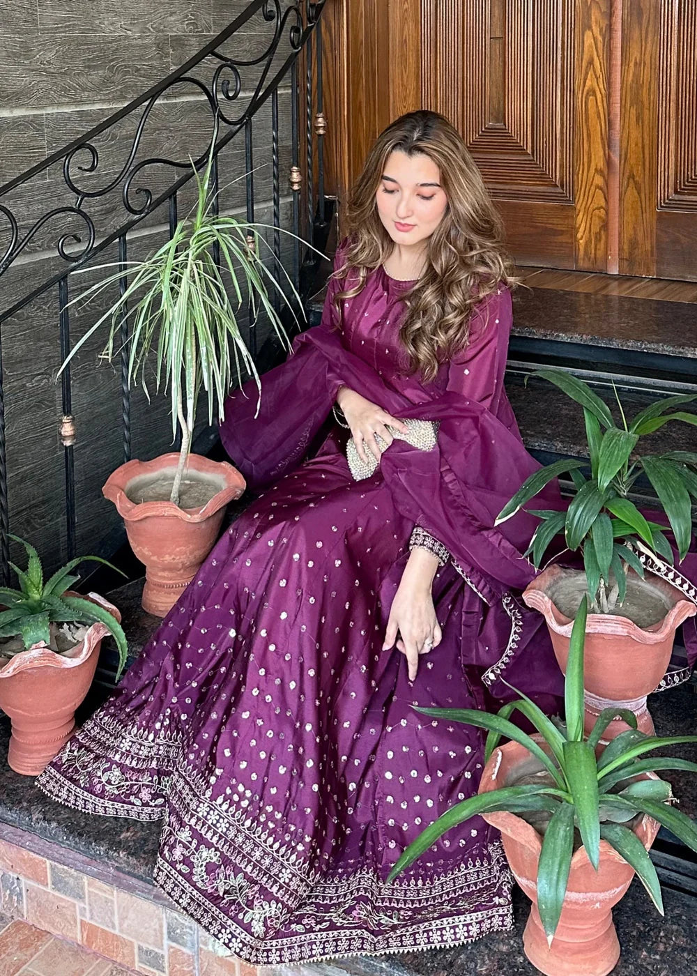 3PC Silk Embroidered Maxi with Organza Embroidered Dupatta