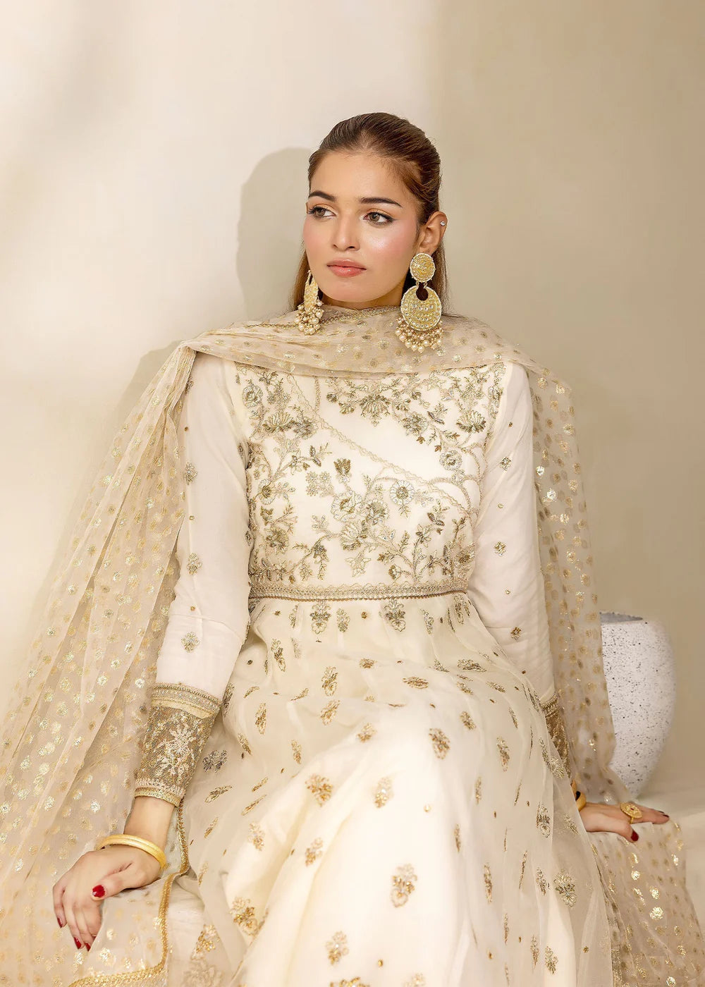 3PC Organza Embroidered Anarkali Frock with Organza Embroidered Dupatta