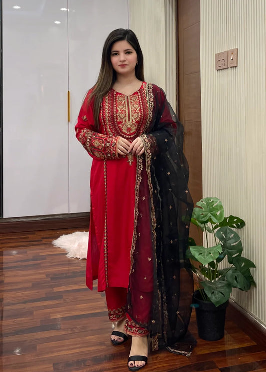 3 Piece Embroidered Women's Suit Winter Collection