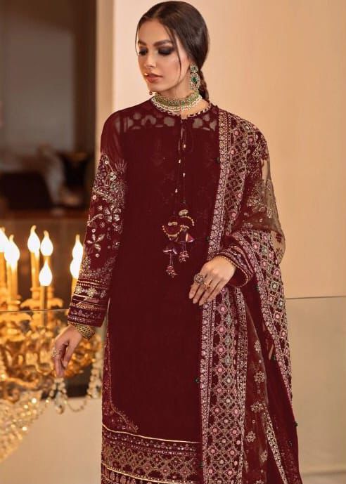 3PIECE Luxury Embroidered Sequins with Organza Dupatta