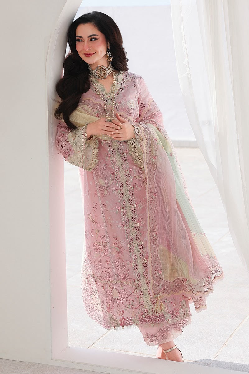Qalamkar Premium Cotton Chickenkari 3PC Ensemble - Digital Print Net Dupatta
