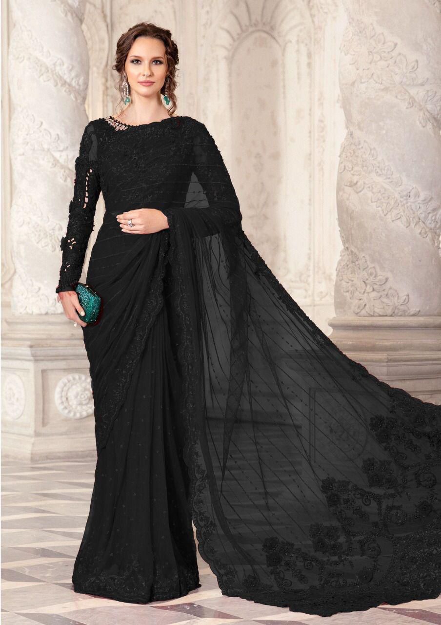 Party wear Net Saree Exclusive Fancy Collection with Heavy Embroidered Cutwork