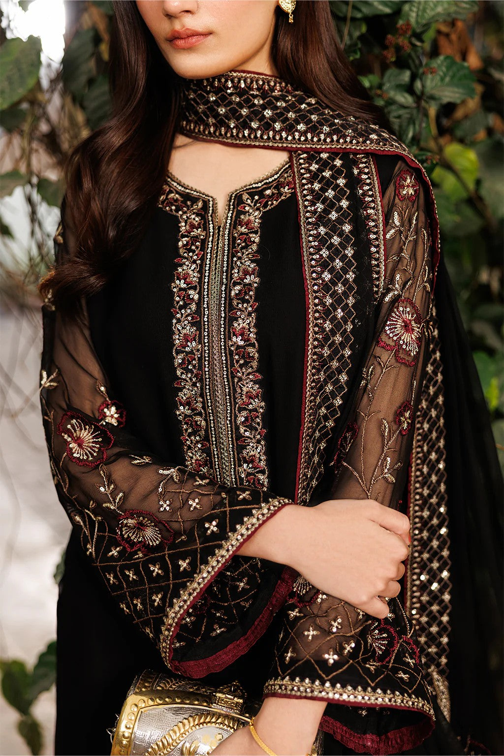 Iznik Premium Chiffon 3PC Suit - Heavy Adda Work Embroidered Formal Ensemble
