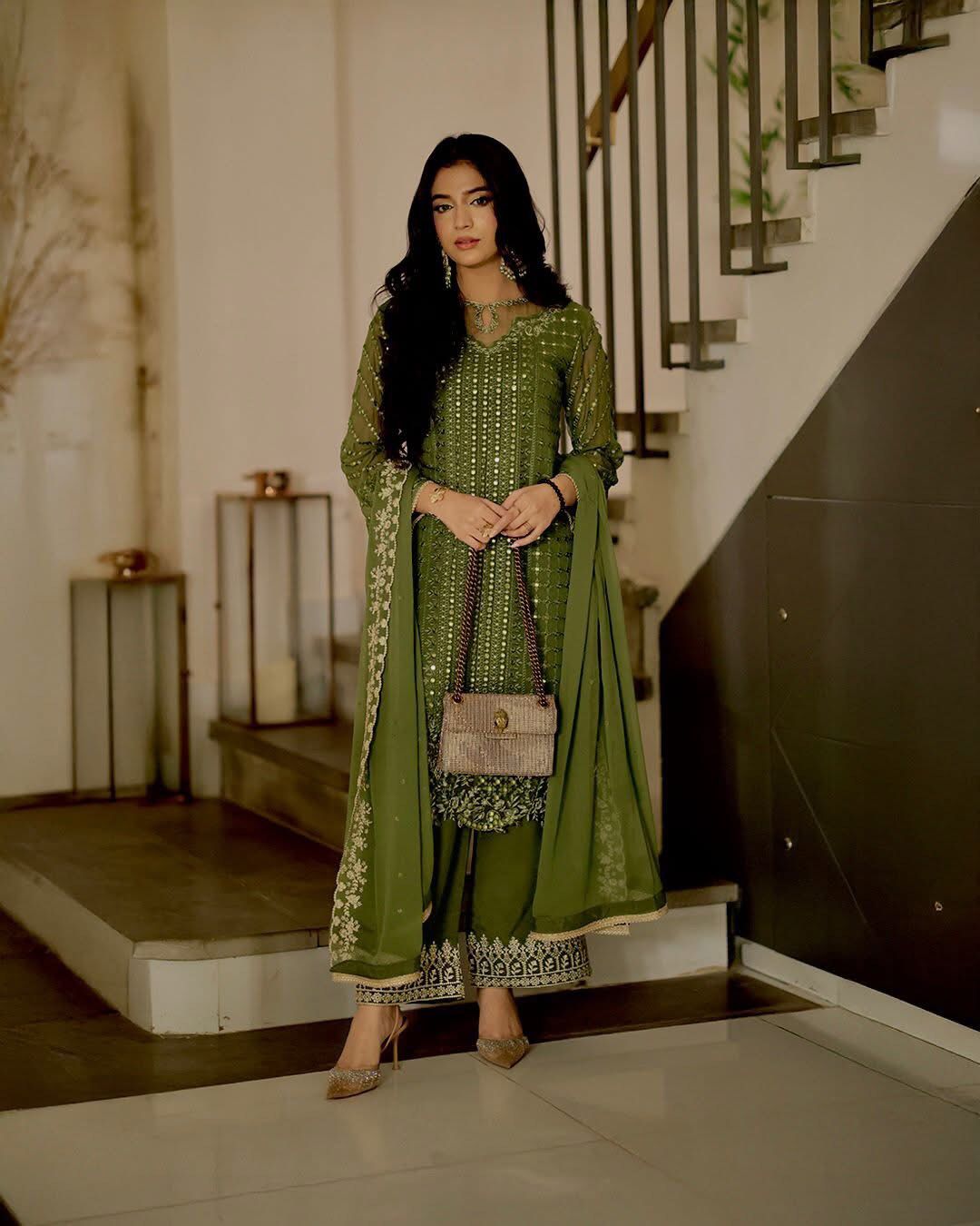 Azure Luxury Chiffon 3PC Suit - Heavy 9mm Sequence Work Ensemble
