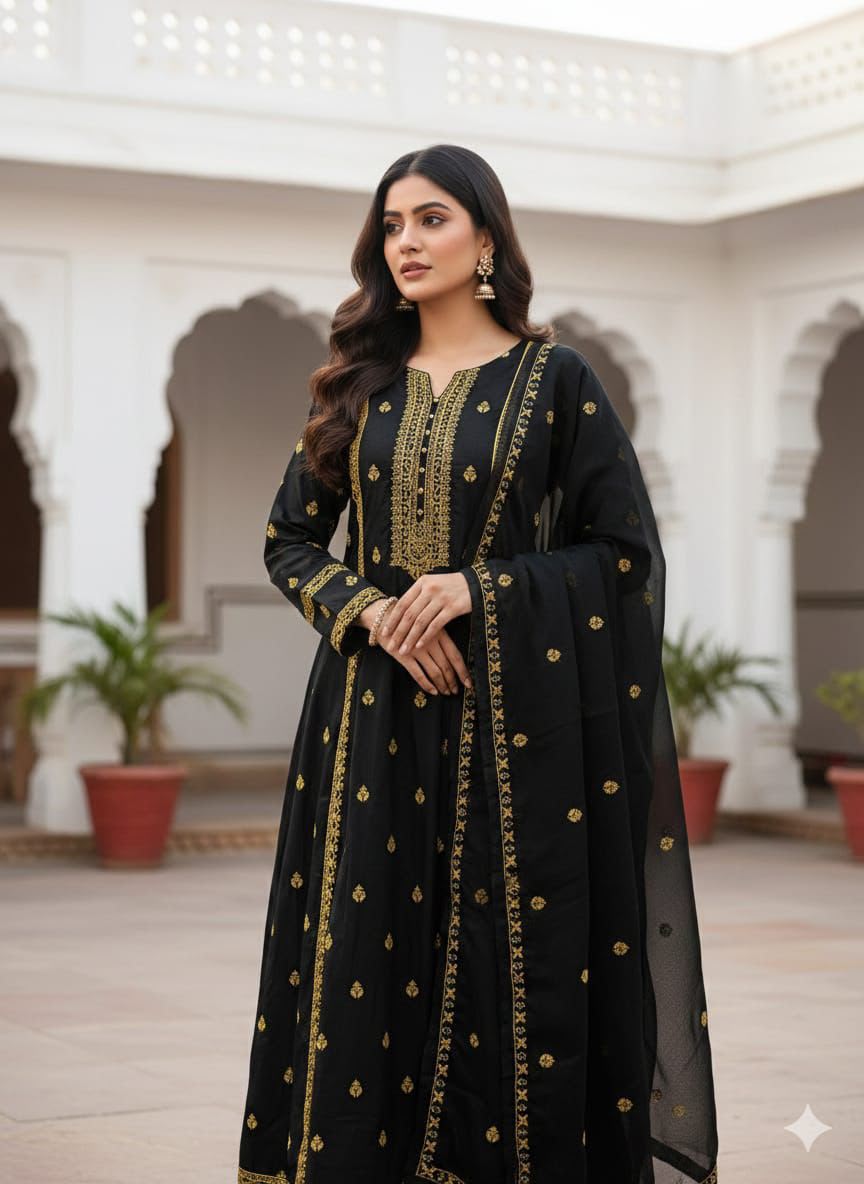 3PIECE Luxury Embroidered Cotton Collection with Chiffon embroidered duppatta