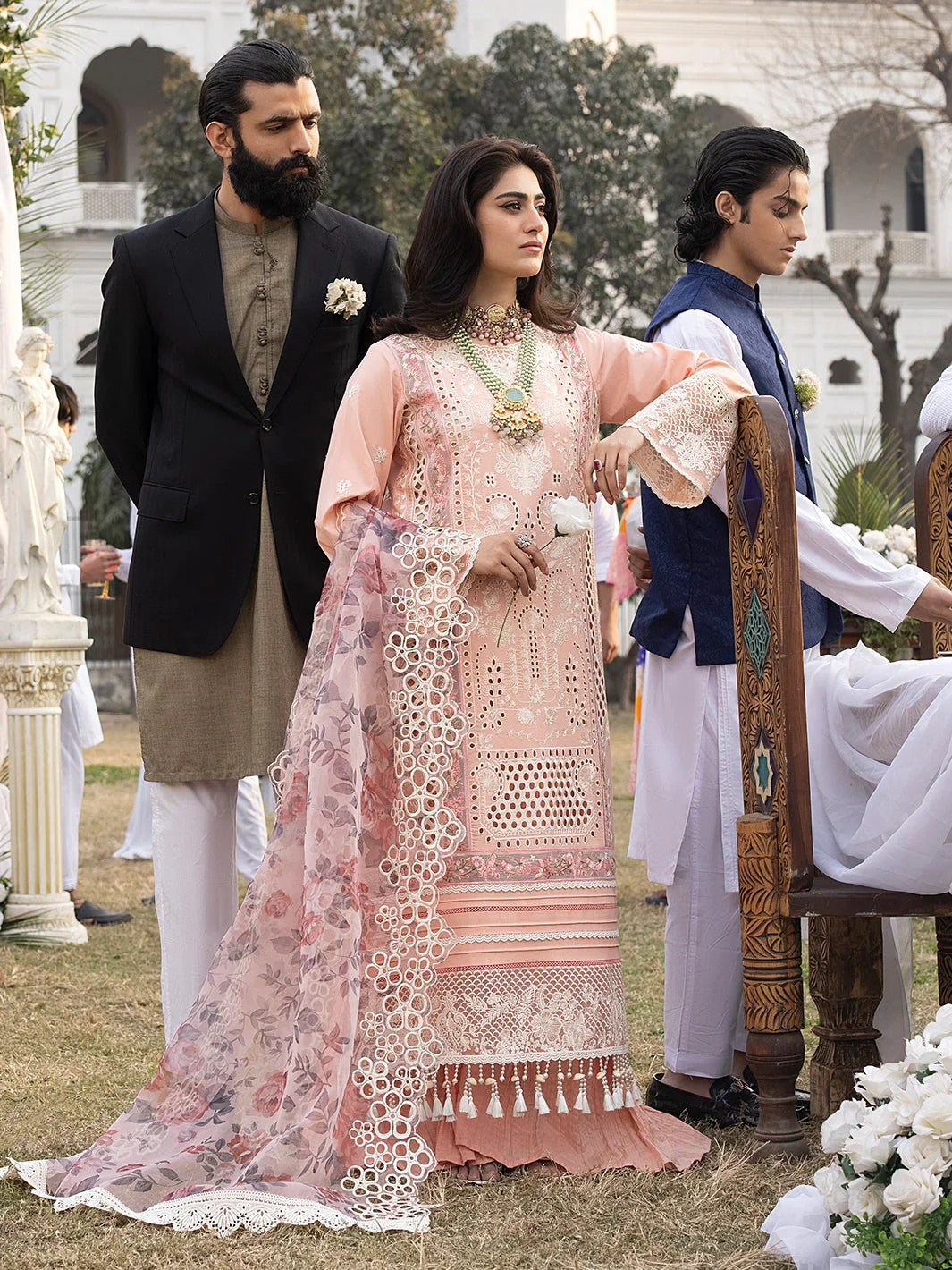 Mahnur Luxury Chikankari 3PC Suit in Two Different Colors- Thread Embroidered Formal Ensemble