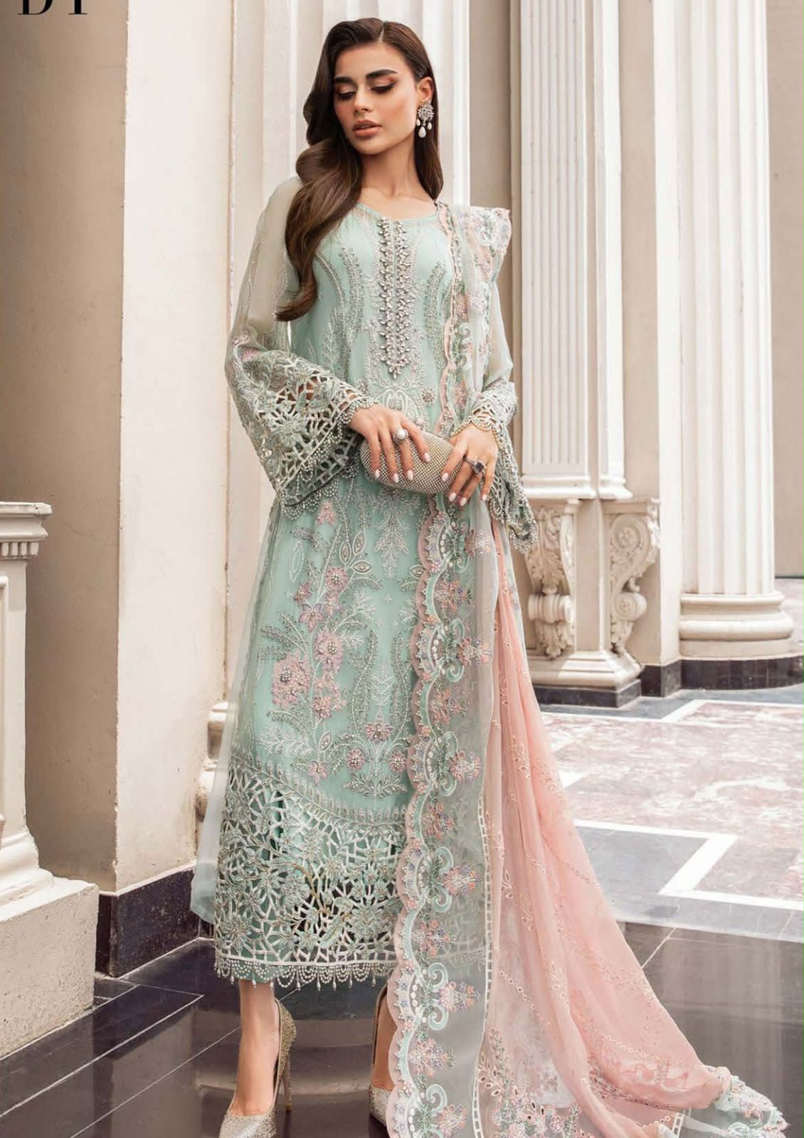 Maria B Couture Luxury Chiffon 3PC Suit - Heavy Spangle & Hand Embellished Formal Ensemble