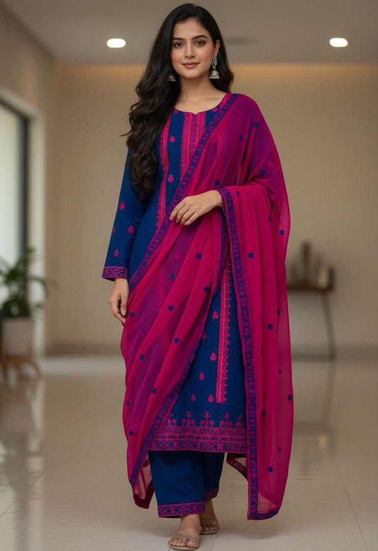 3PIECE Luxury Embroidered Cotton Collection with Chiffon embroidered duppatta