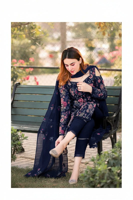 Luxury Embroidered 3-Piece Summer Suit - Signature Edit